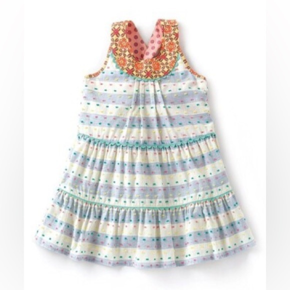 Matilda Jane Happy & Free Dotted Sky Dress Sz 6 Girl’s Stripes Sleeveless Floral - Picture 1 of 10
